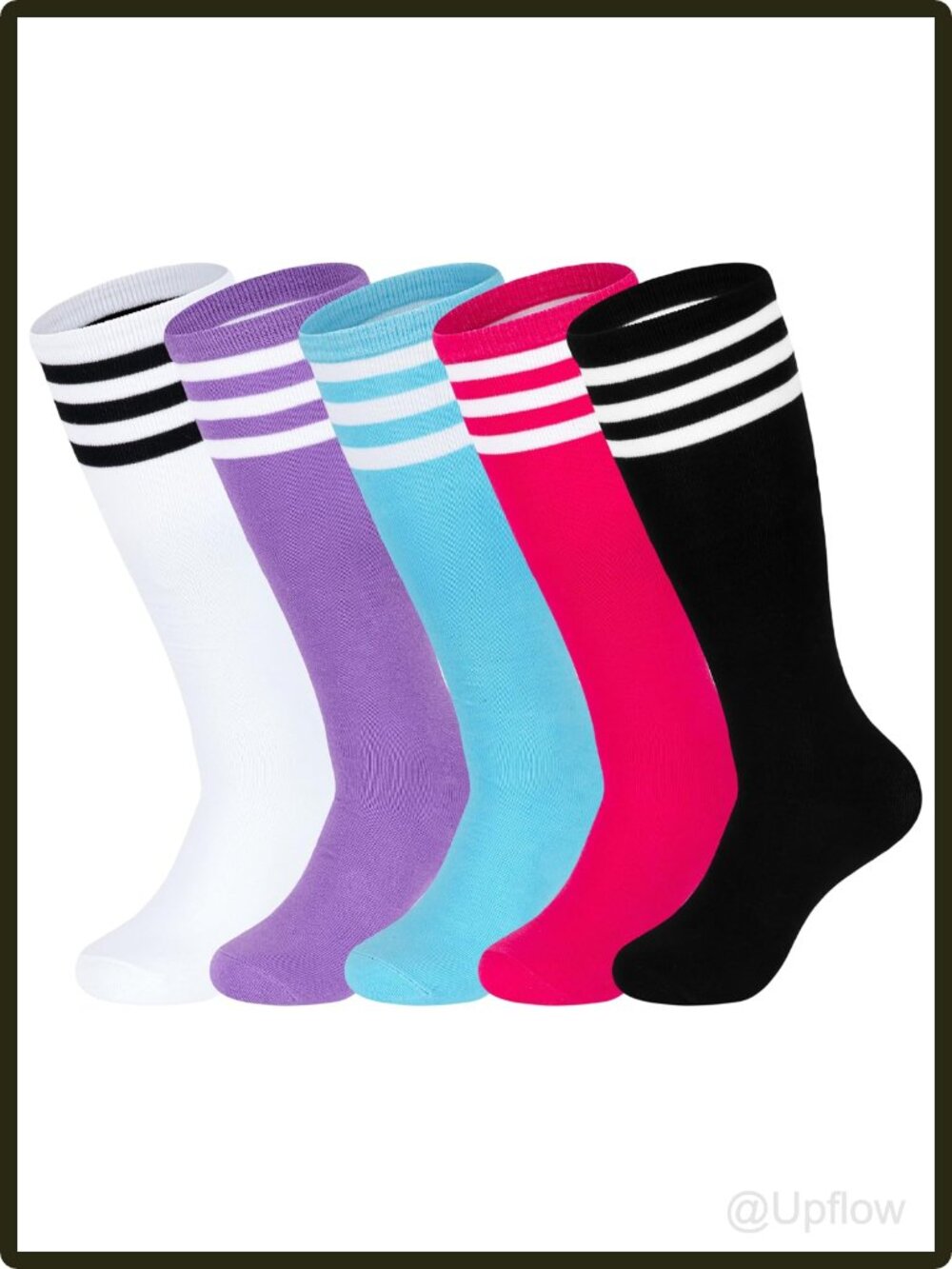 Kids Soccer Socks Knee High Youth Cotton Stretch Athletic School Sports 5 Pack